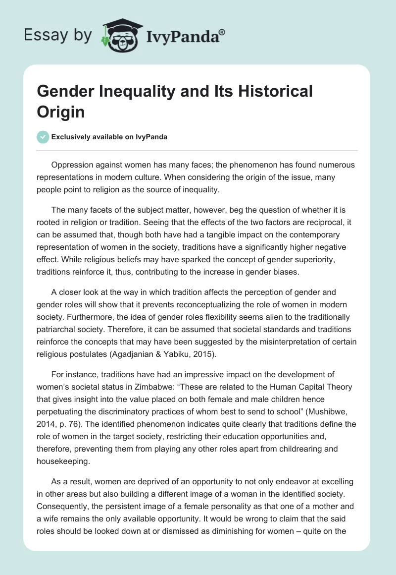 Gender Inequality and Its Historical Origin. Page 1