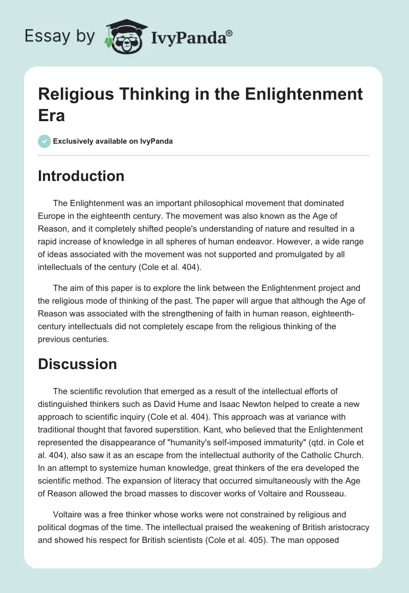 Religious Thinking in the Enlightenment Era. Page 1