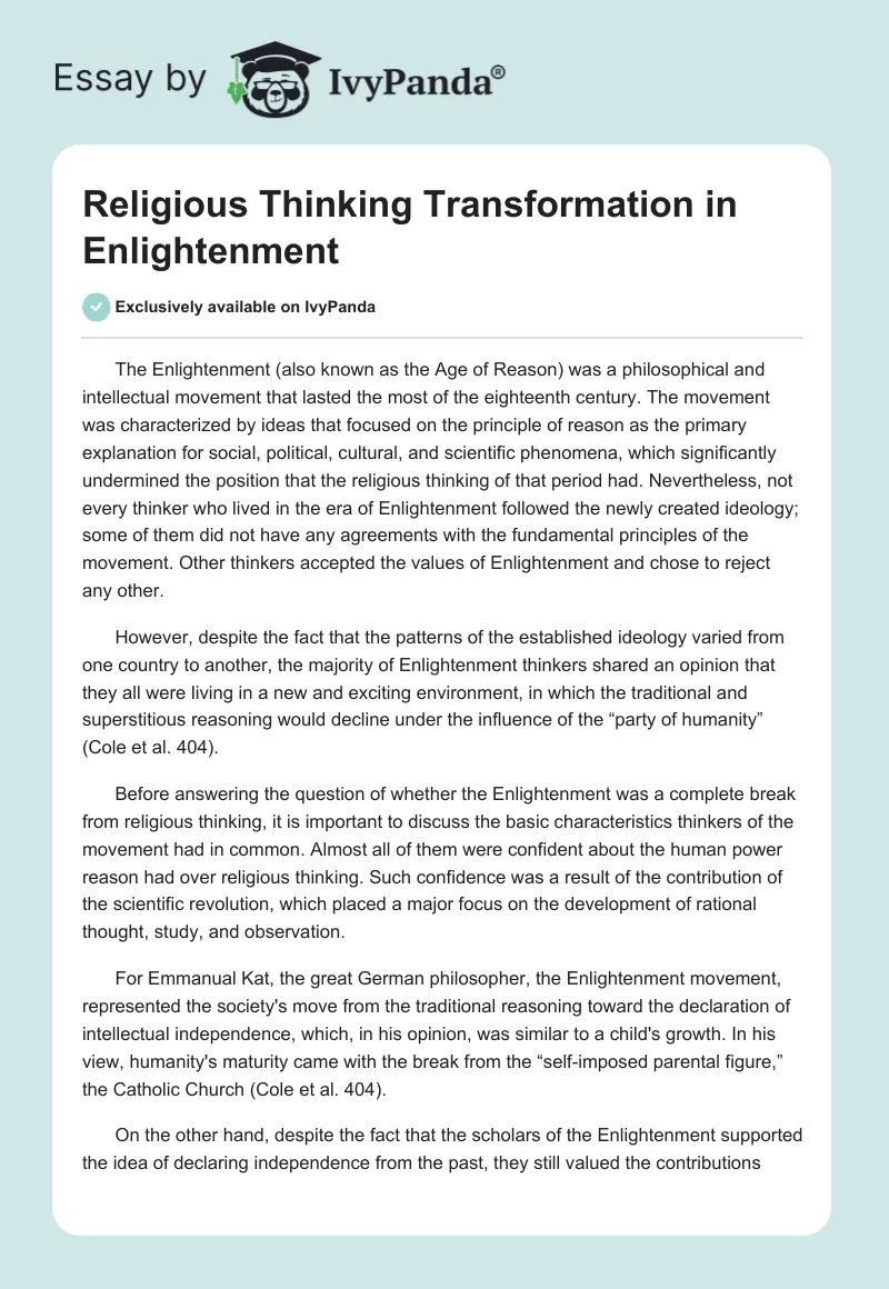 Religious Thinking Transformation in Enlightenment. Page 1