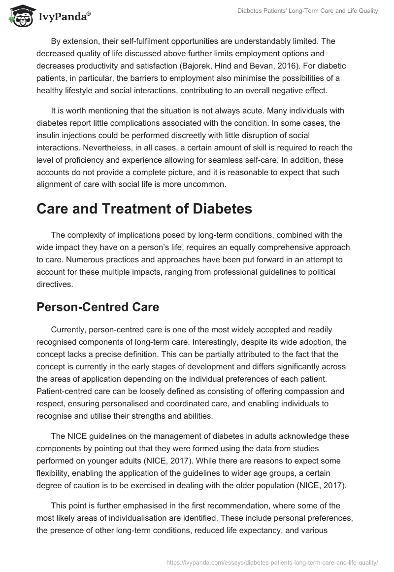 Diabetes Patients' Long-Term Care and Life Quality. Page 4