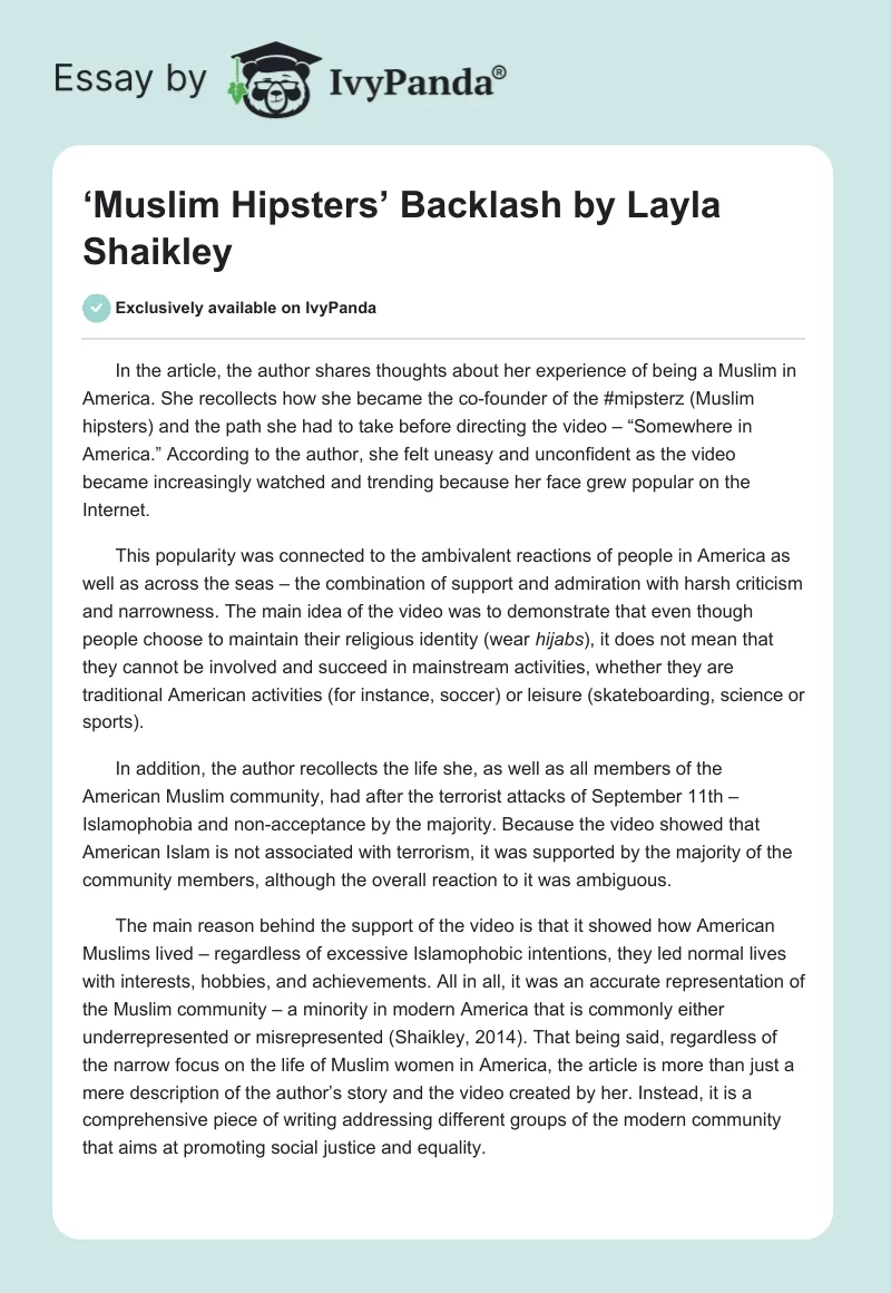 ‘Muslim Hipsters’ Backlash by Layla Shaikley. Page 1