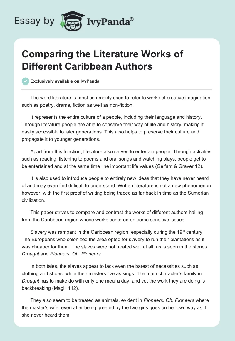 Comparing the Literature Works of Different Caribbean Authors. Page 1