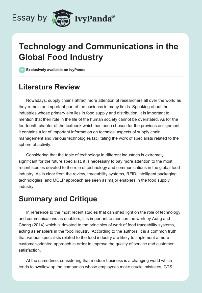 Technology and Communications in the Global Food Industry. Page 1