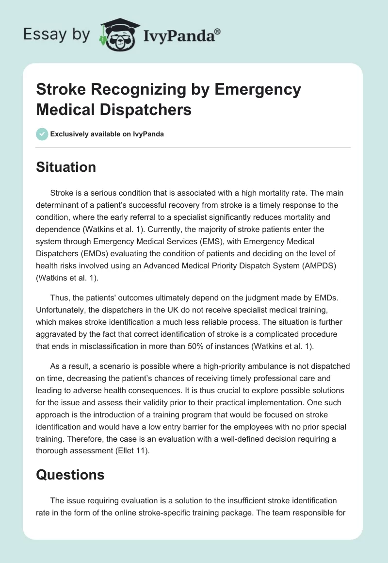 Stroke Recognizing by Emergency Medical Dispatchers. Page 1