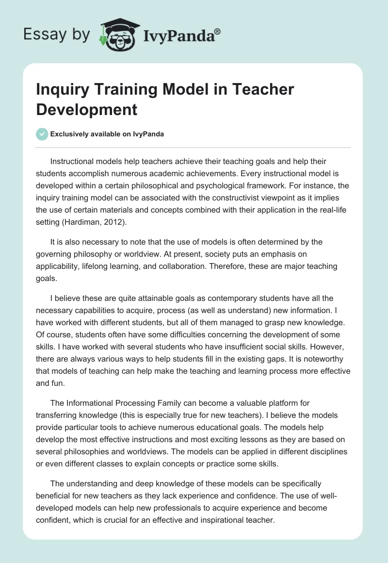 Inquiry Training Model in Teacher Development. Page 1