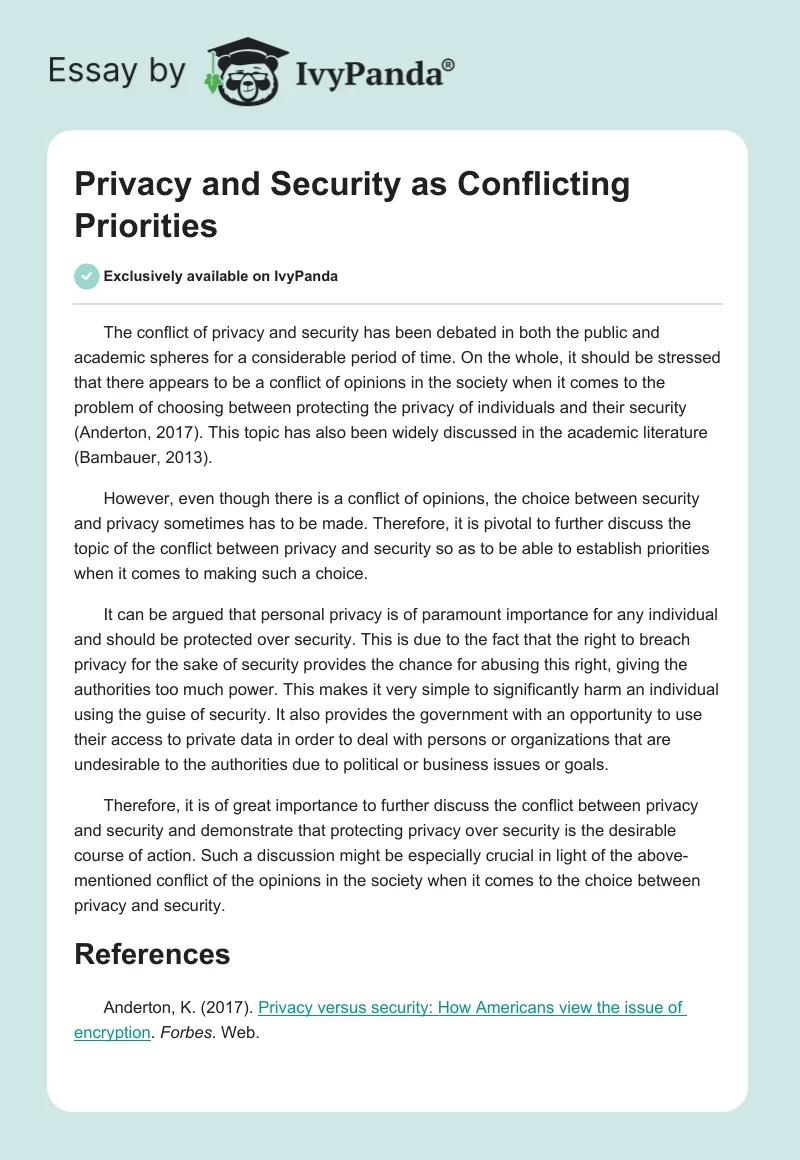Privacy and Security as Conflicting Priorities. Page 1