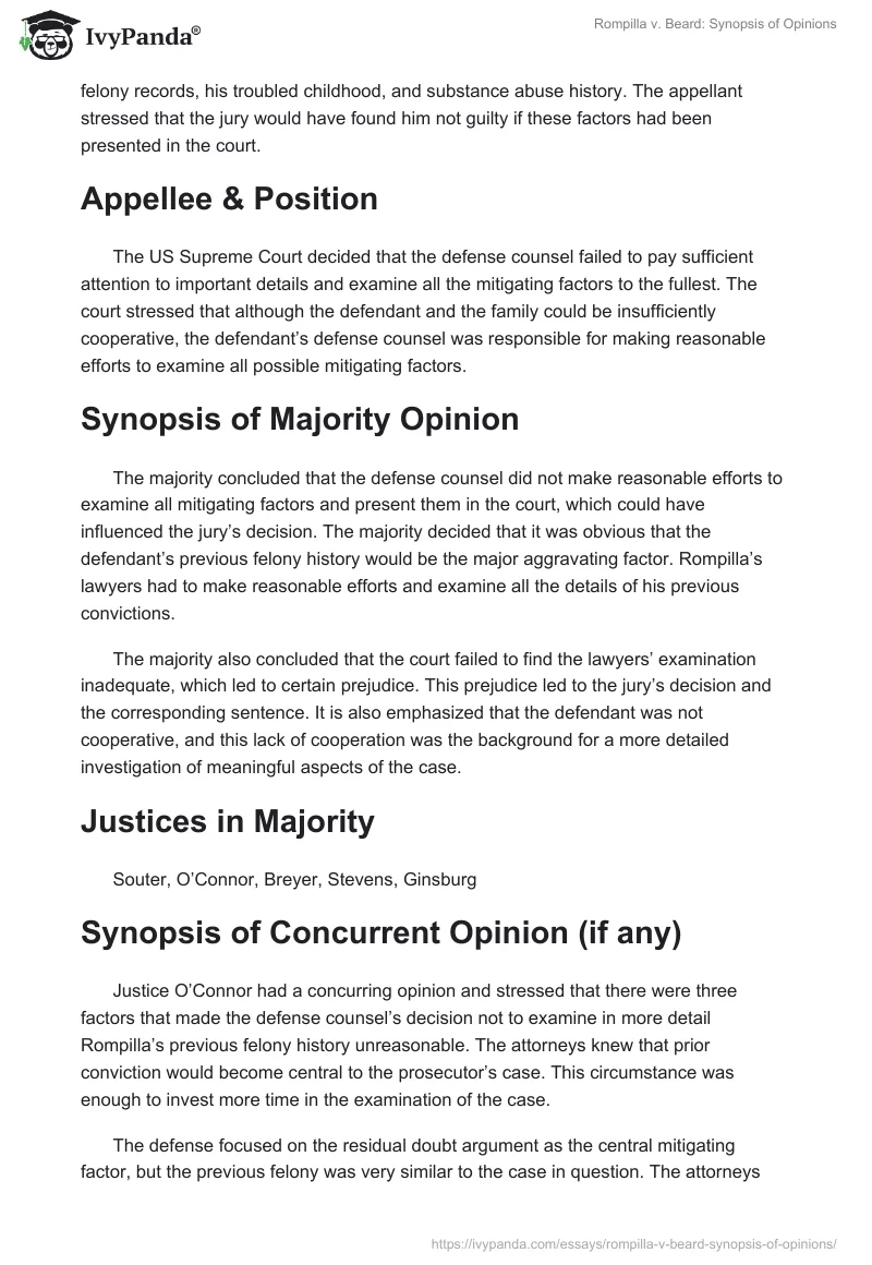 Rompilla v. Beard: Synopsis of Opinions. Page 2