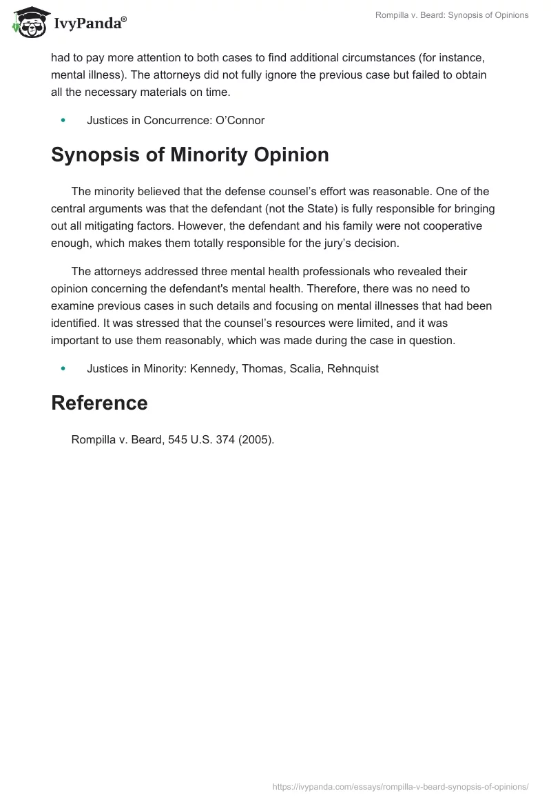 Rompilla v. Beard: Synopsis of Opinions. Page 3