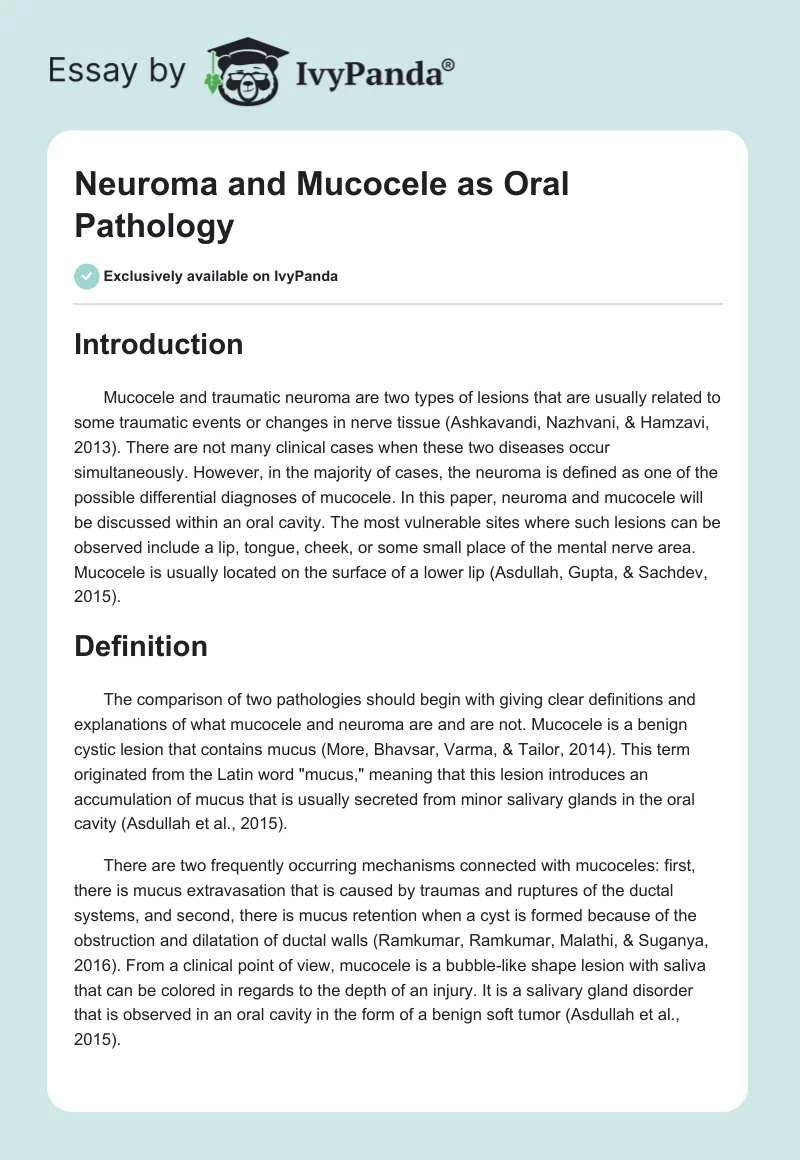Neuroma and Mucocele as Oral Pathology. Page 1