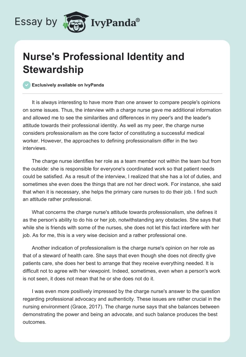 Nurse's Professional Identity and Stewardship. Page 1