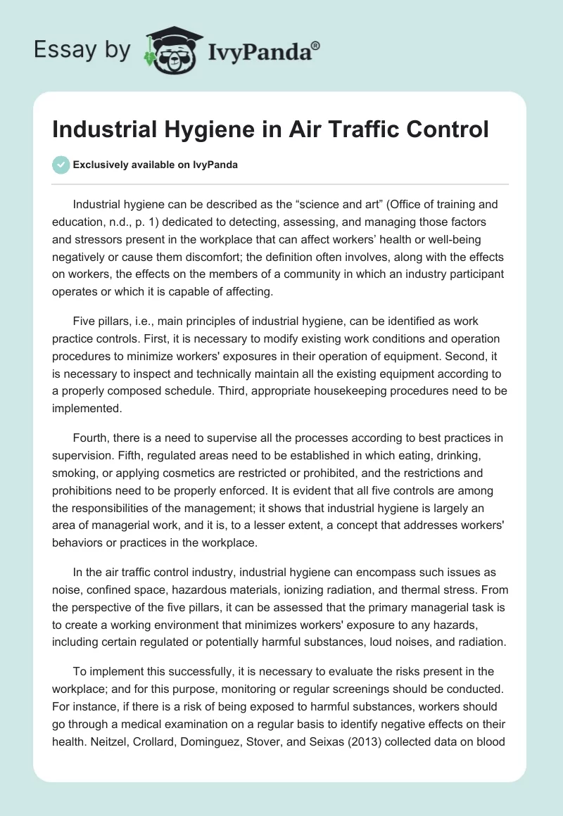 Industrial Hygiene in Air Traffic Control. Page 1