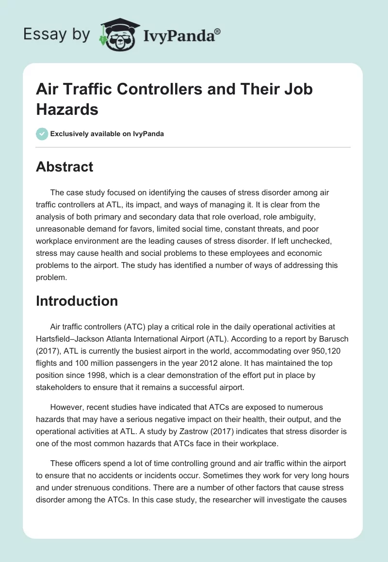 Air Traffic Controllers and Their Job Hazards. Page 1