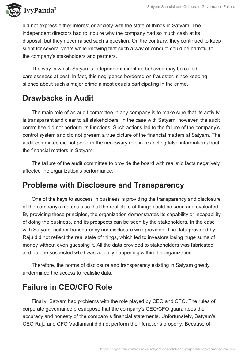 Satyam Scandal and Corporate Governance Failure. Page 3