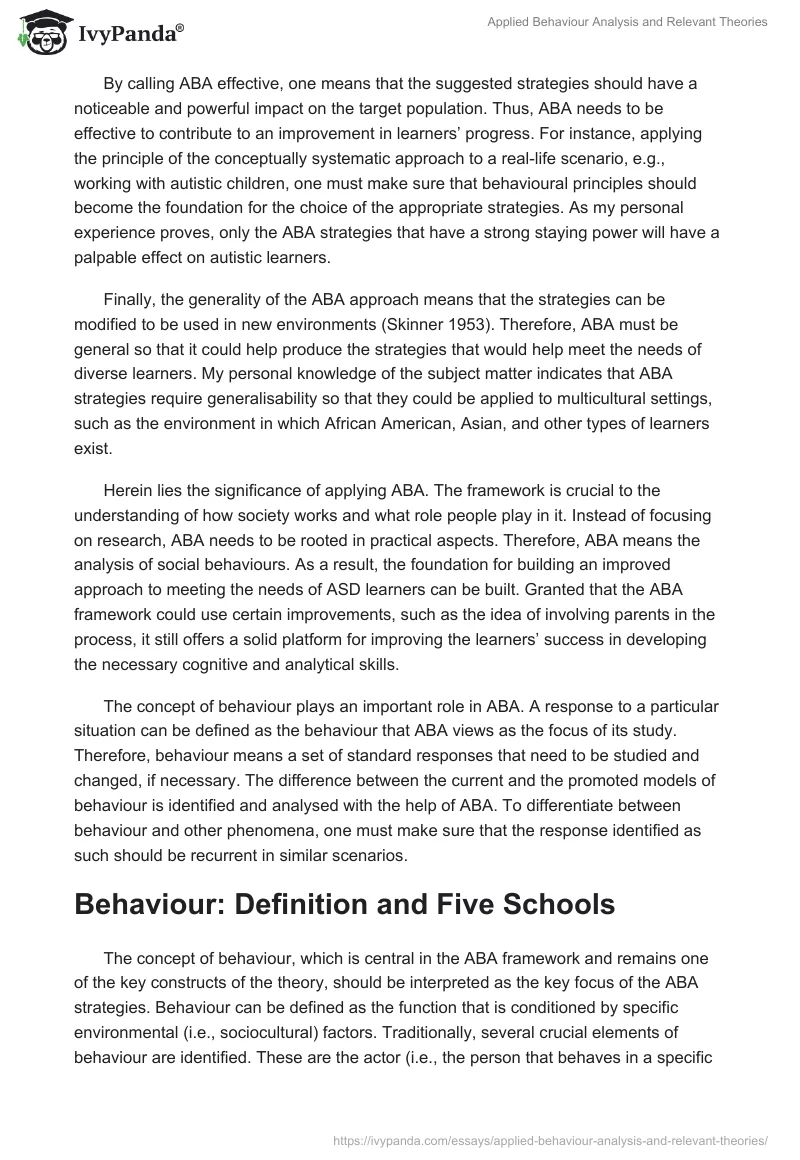 Applied Behaviour Analysis and Relevant Theories. Page 3