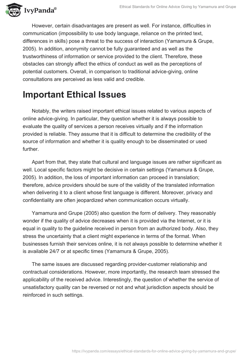 "Ethical Standards for Online Advice Giving" by Yamamura and Grupe. Page 2