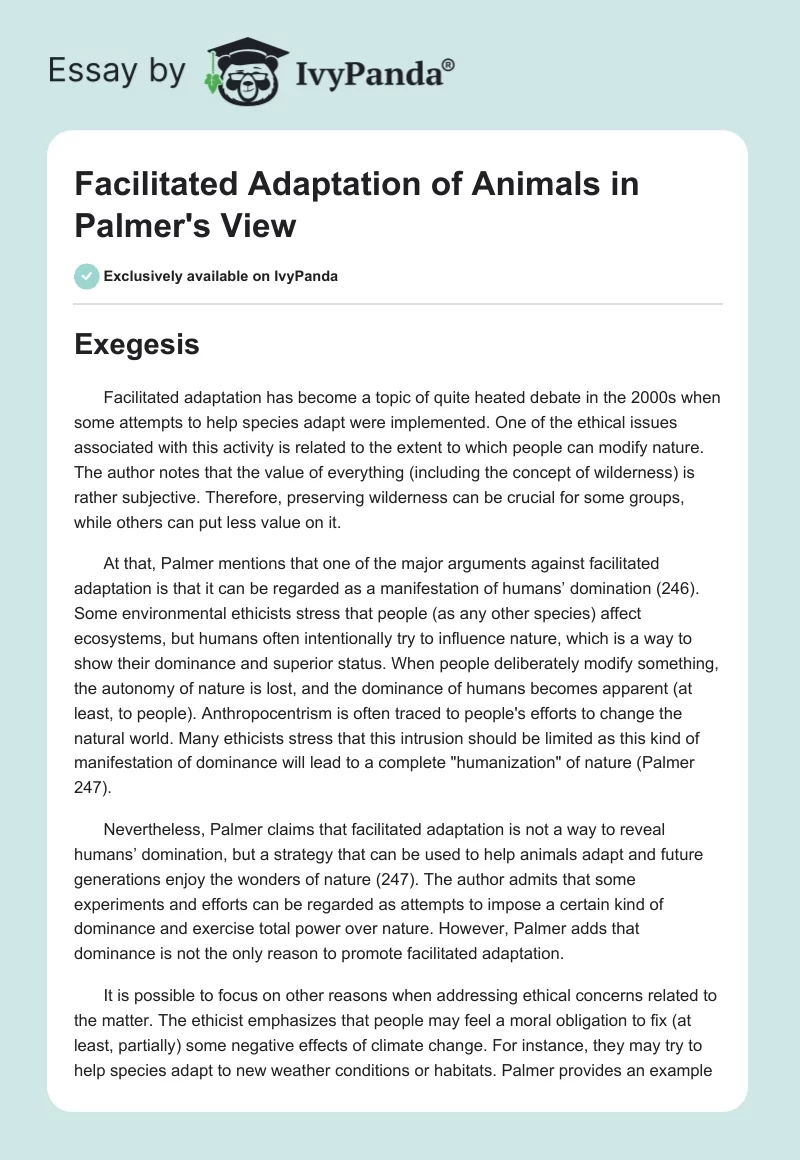 Facilitated Adaptation of Animals in Palmer's View. Page 1