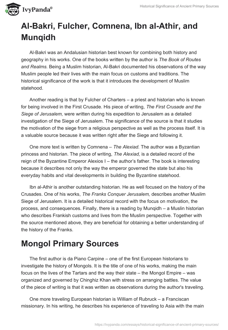 Historical Significance of Ancient Primary Sources. Page 2