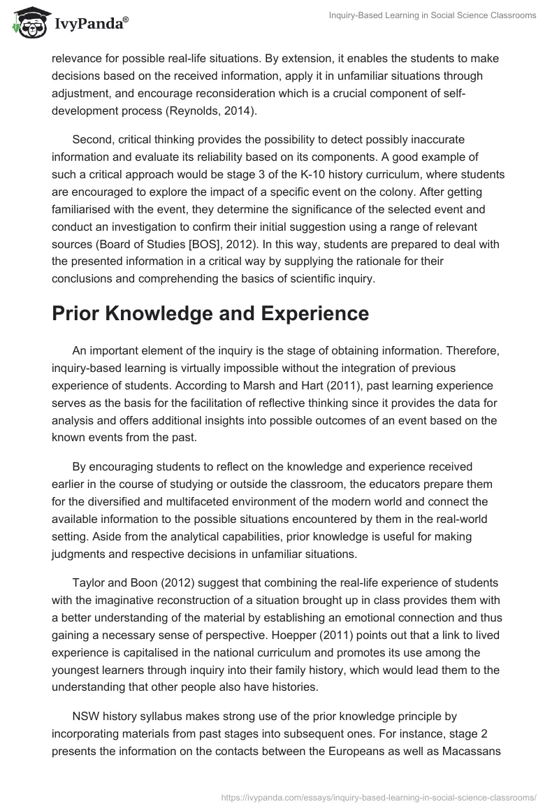 Inquiry-Based Learning in Social Science Classrooms. Page 2
