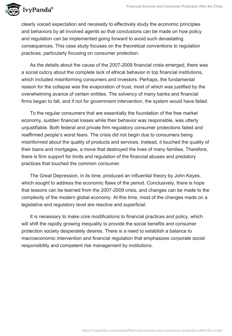 Financial Services and Consumer Protection After the Crisis. Page 4
