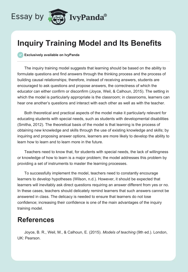 Inquiry Training Model and Its Benefits. Page 1