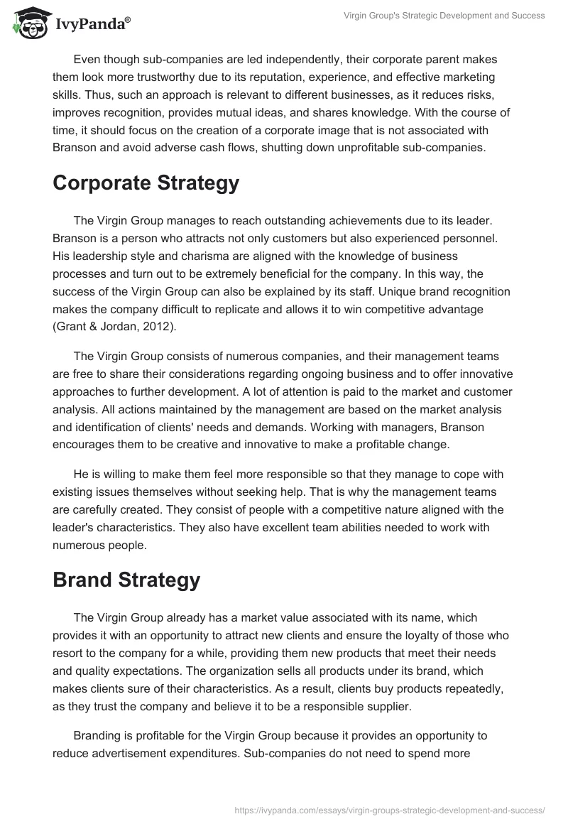 Virgin Group's Strategic Development and Success. Page 2