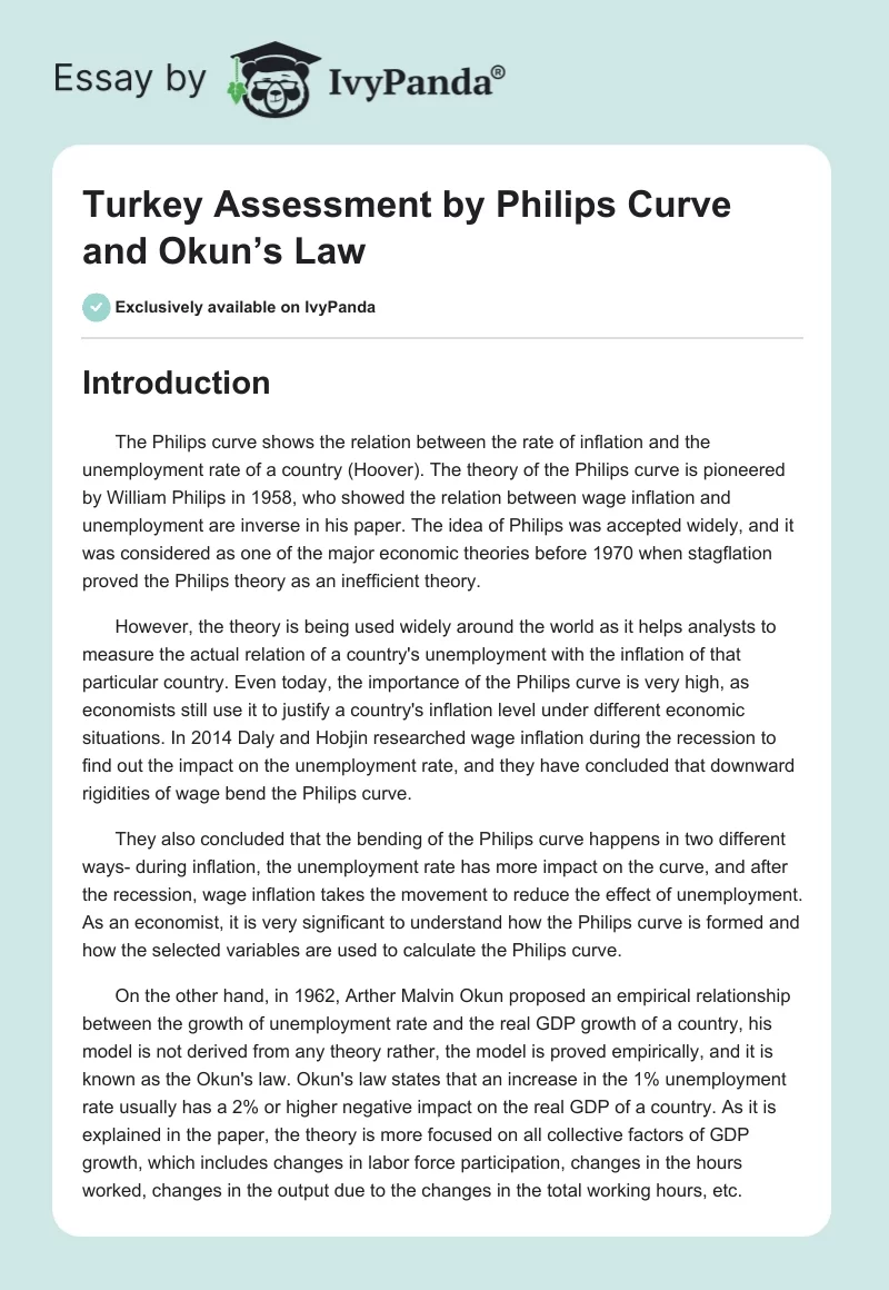 Turkey Assessment by Philips Curve and Okun’s Law. Page 1