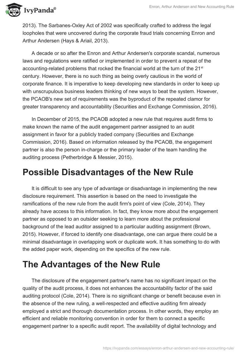 Enron, Arthur Andersen and New Accounting Rule. Page 2