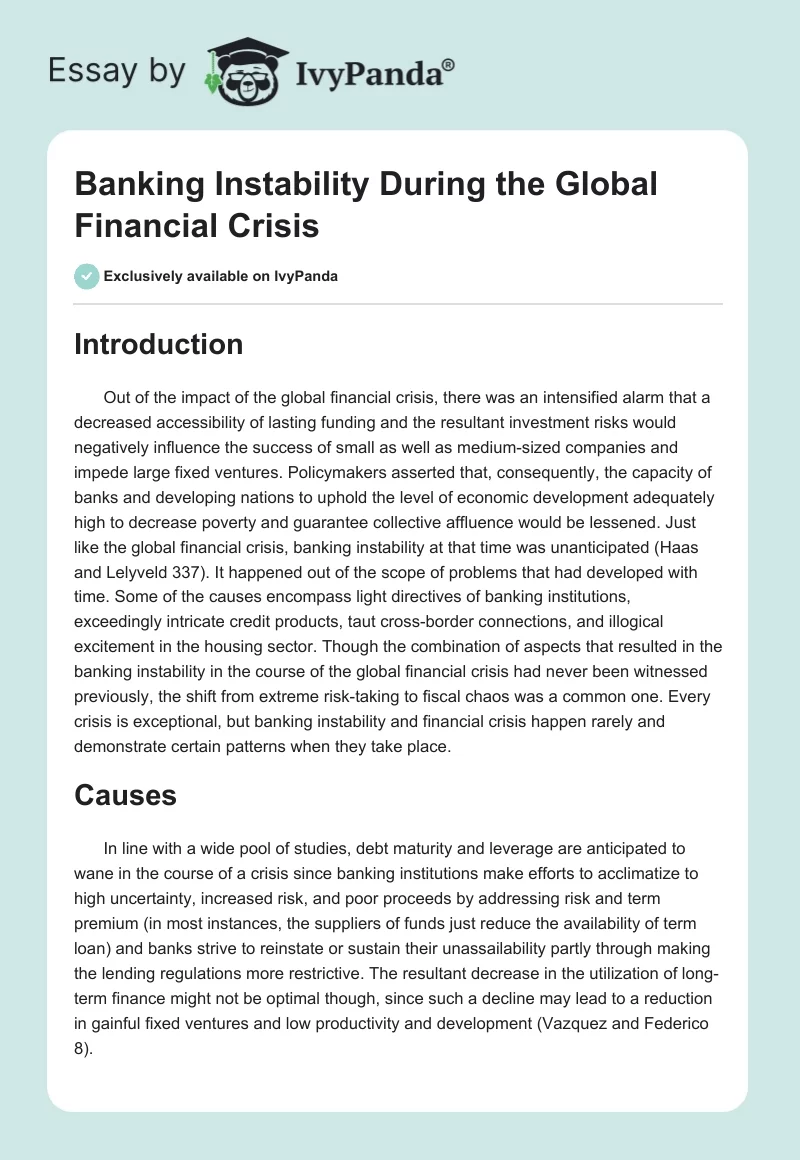 Banking Instability During the Global Financial Crisis. Page 1