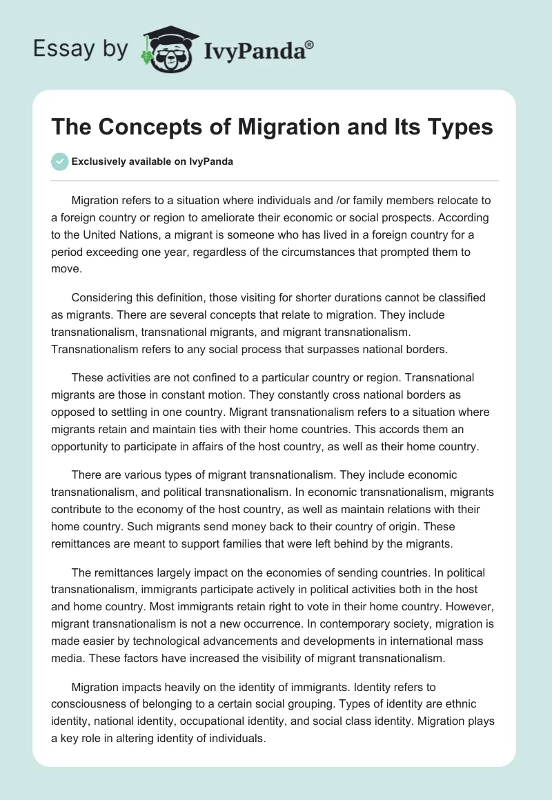 The Concepts of Migration and Its Types. Page 1