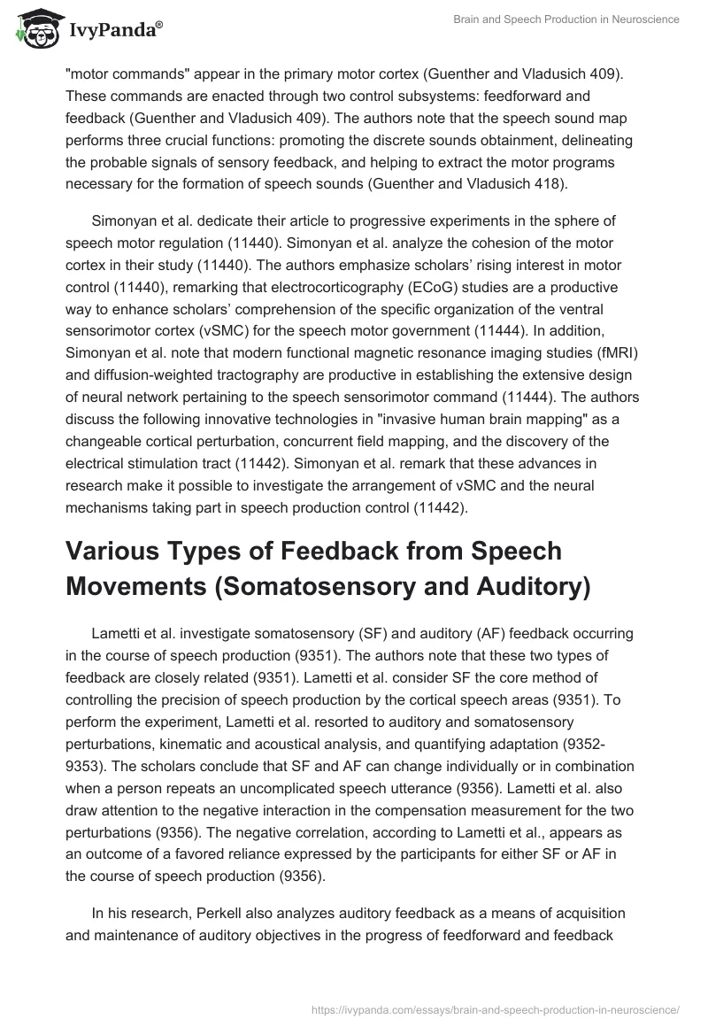 Brain and Speech Production in Neuroscience. Page 2