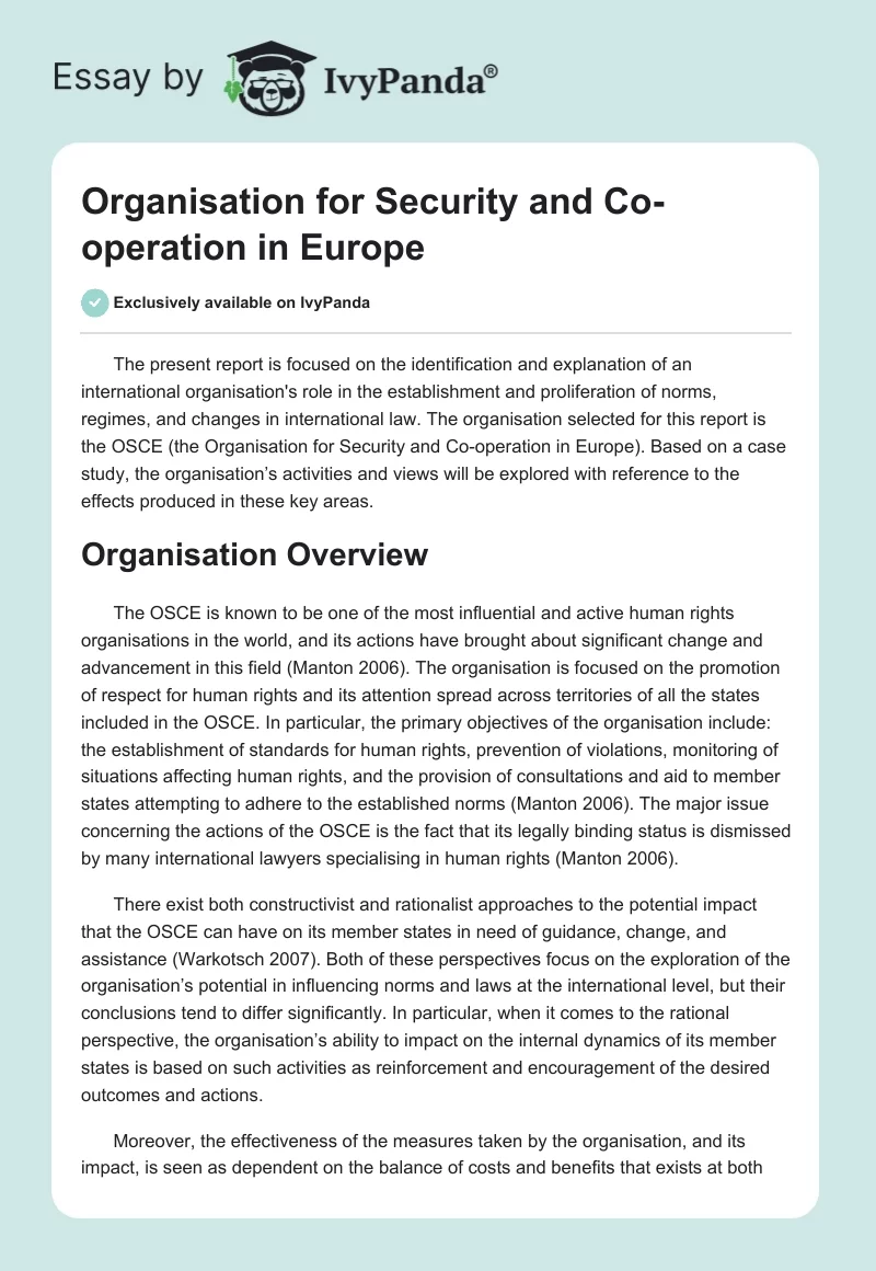 Organisation for Security and Co-operation in Europe. Page 1
