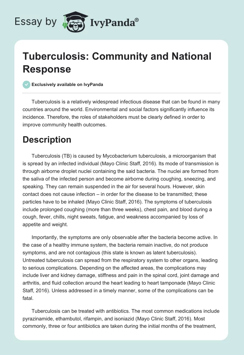 Tuberculosis: Community and National Response. Page 1