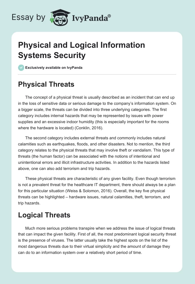 Physical and Logical Information Systems Security. Page 1