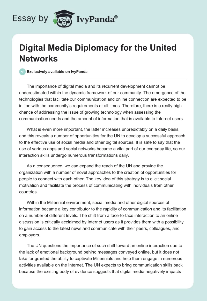 Digital Media Diplomacy for the United Networks. Page 1