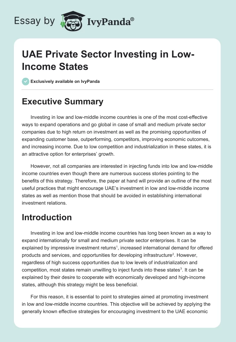 UAE Private Sector Investing in Low-Income States. Page 1