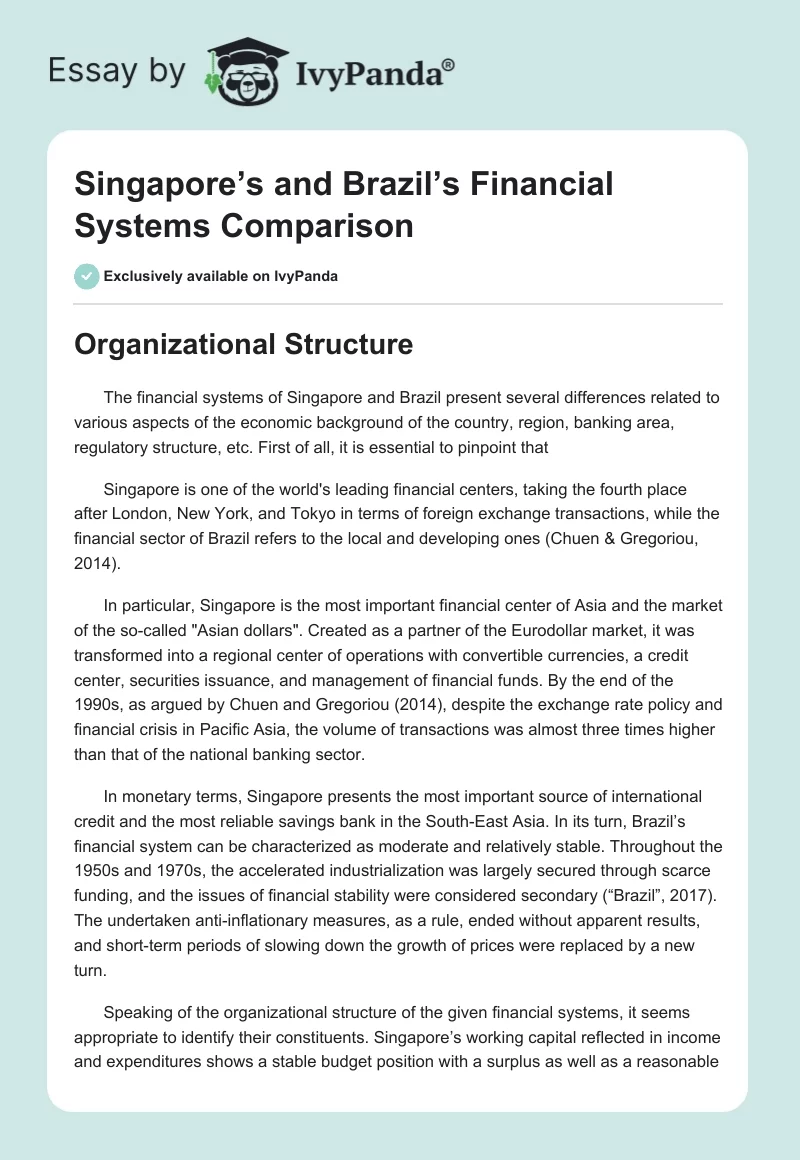 Singapore’s and Brazil’s Financial Systems Comparison. Page 1