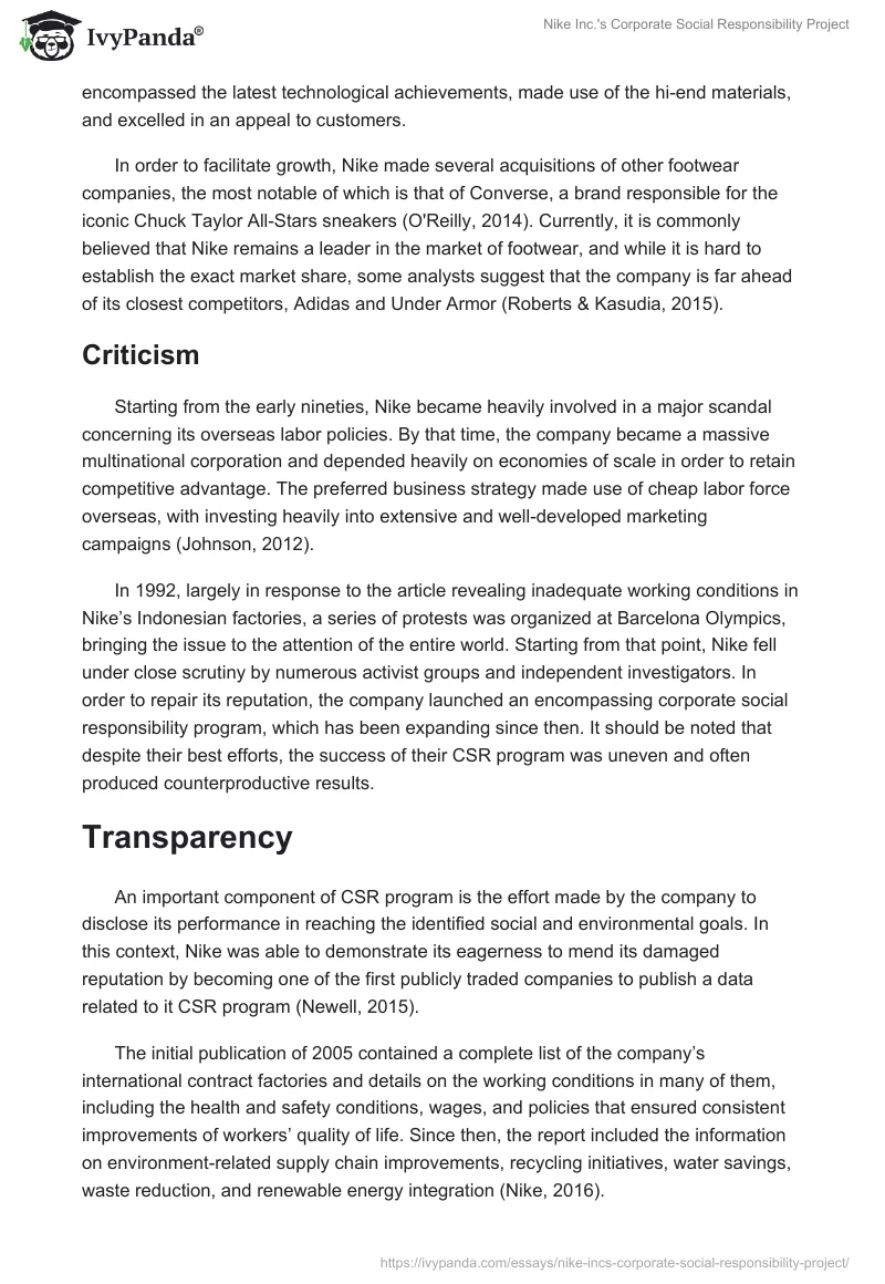 Nike Inc.'s Corporate Social Responsibility Project. Page 2
