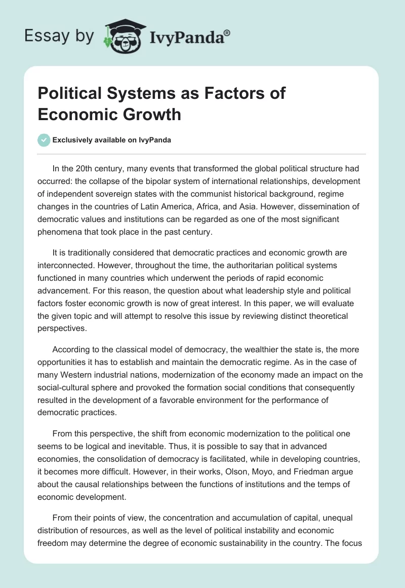 Political Systems as Factors of Economic Growth. Page 1