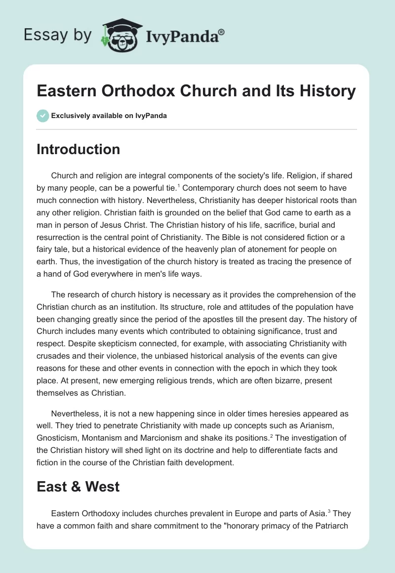 Eastern Orthodox Church and Its History. Page 1