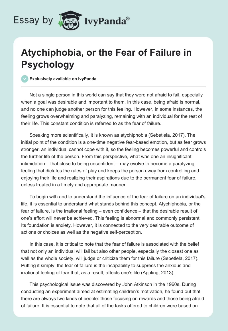 Atychiphobia, or the Fear of Failure in Psychology. Page 1