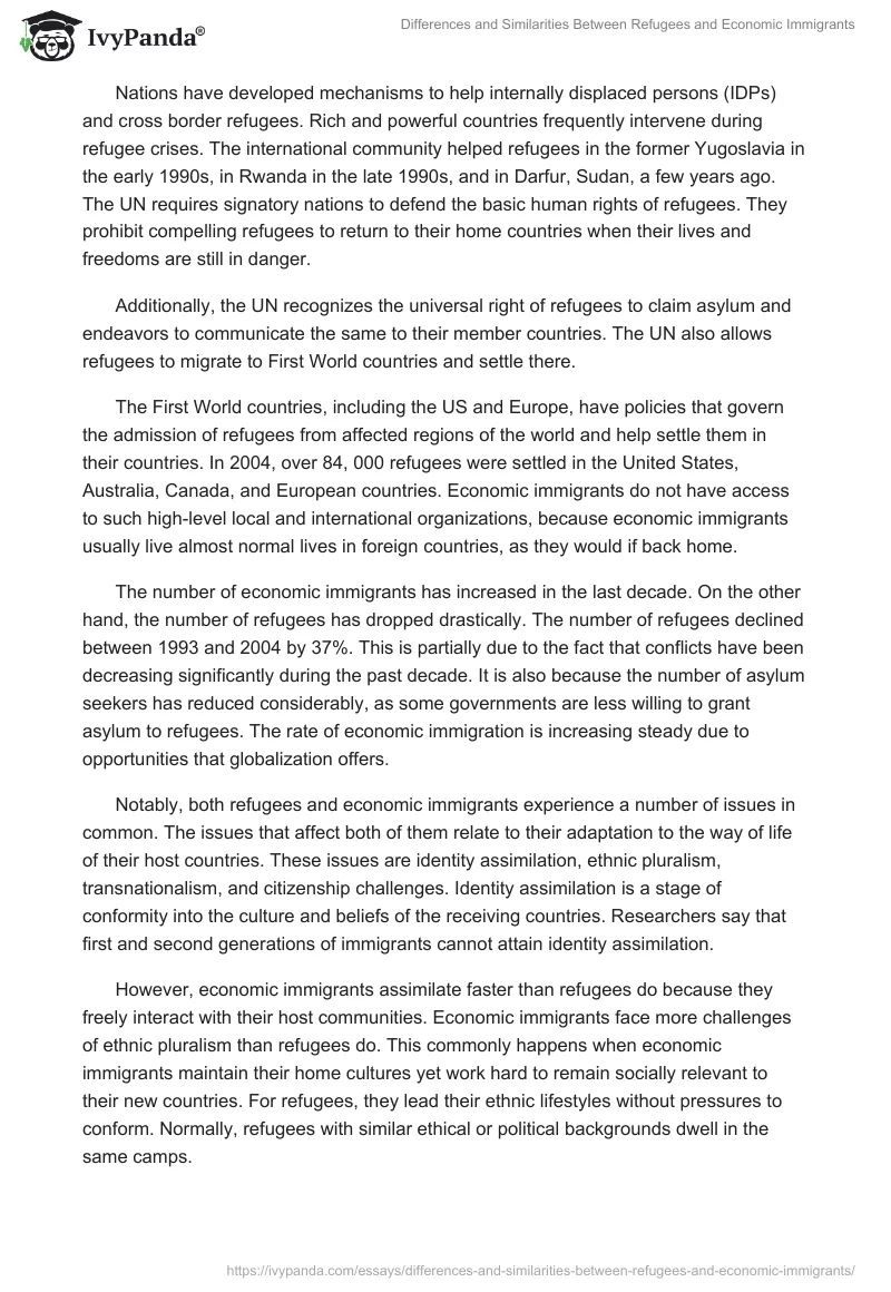 Differences and Similarities Between Refugees and Economic Immigrants. Page 2