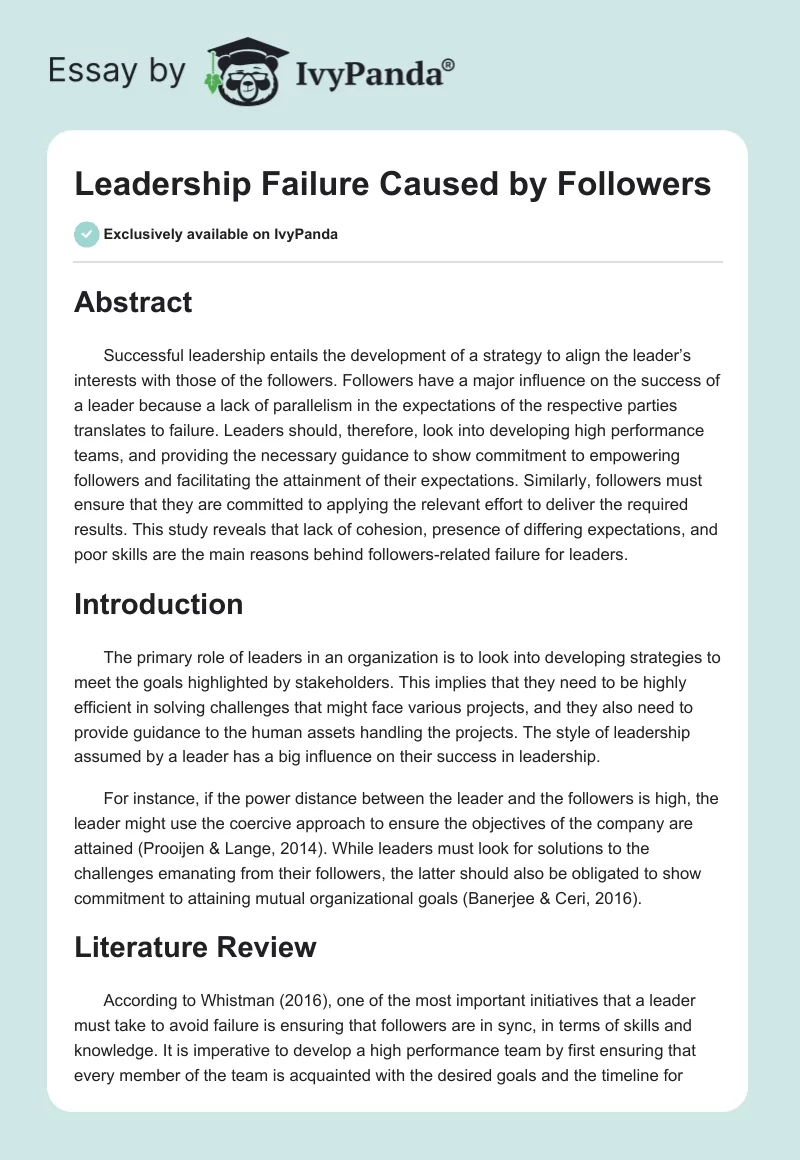 Leadership Failure Caused by Followers. Page 1