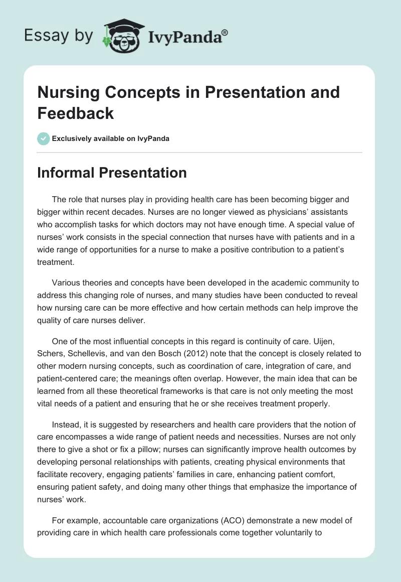 Nursing Concepts in Presentation and Feedback. Page 1