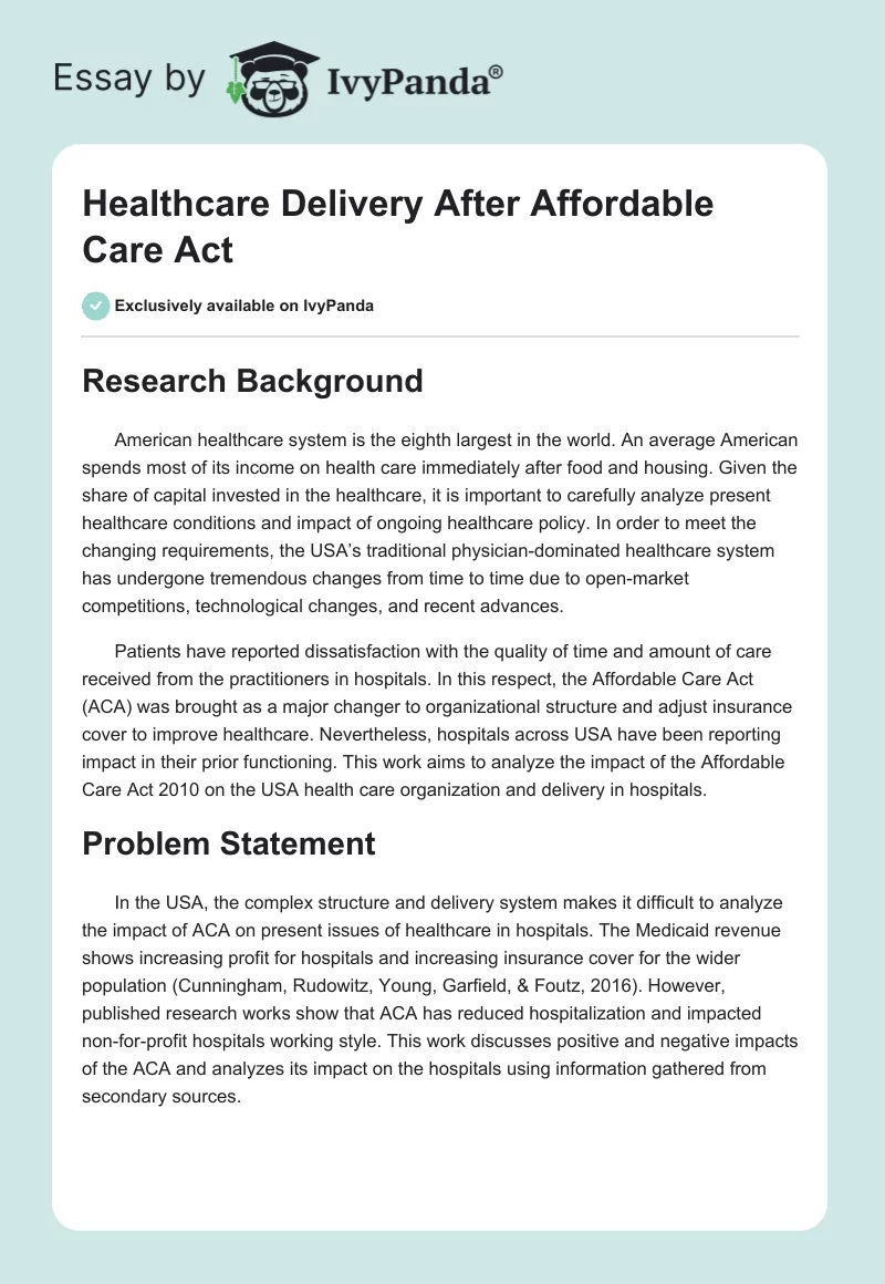 Healthcare Delivery After Affordable Care Act. Page 1