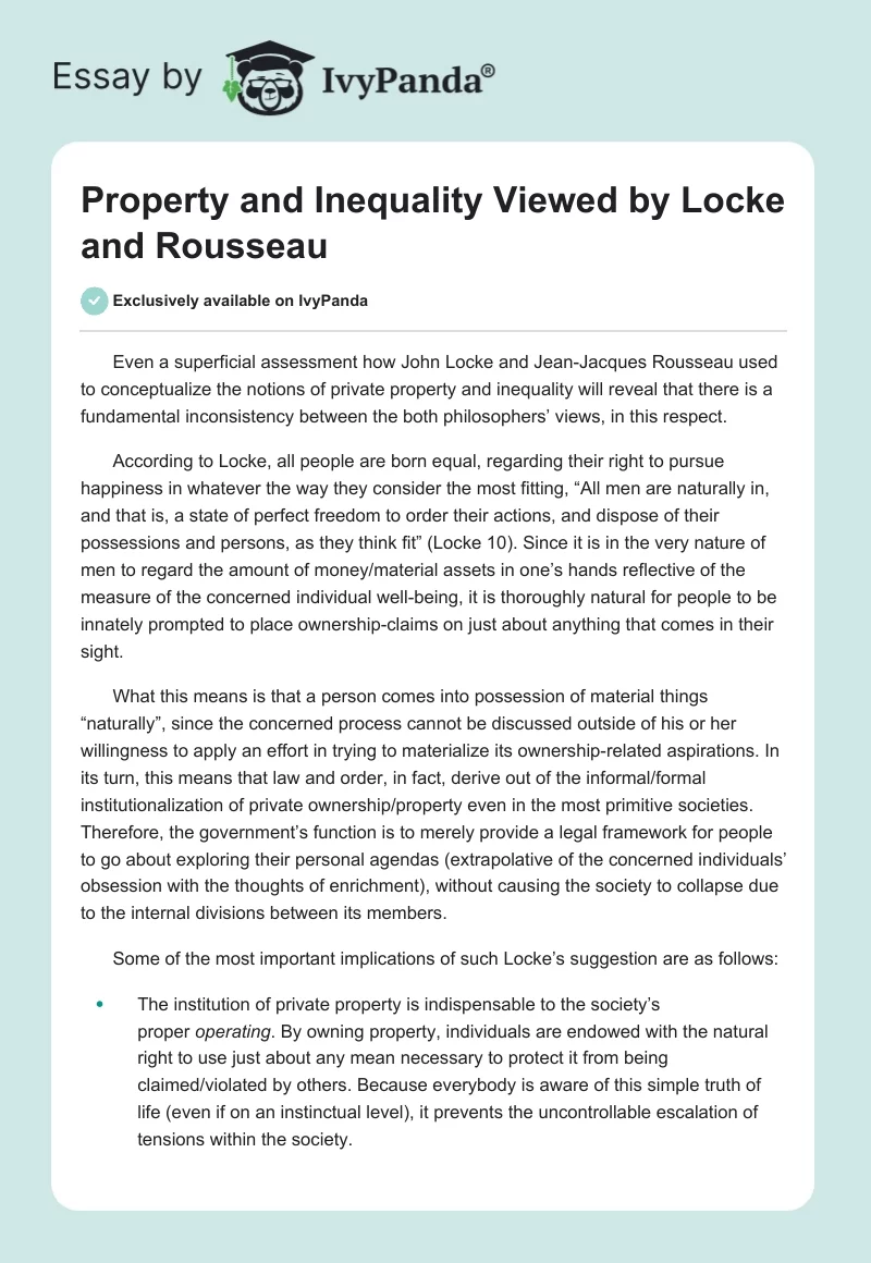 Property and Inequality Viewed by Locke and Rousseau. Page 1