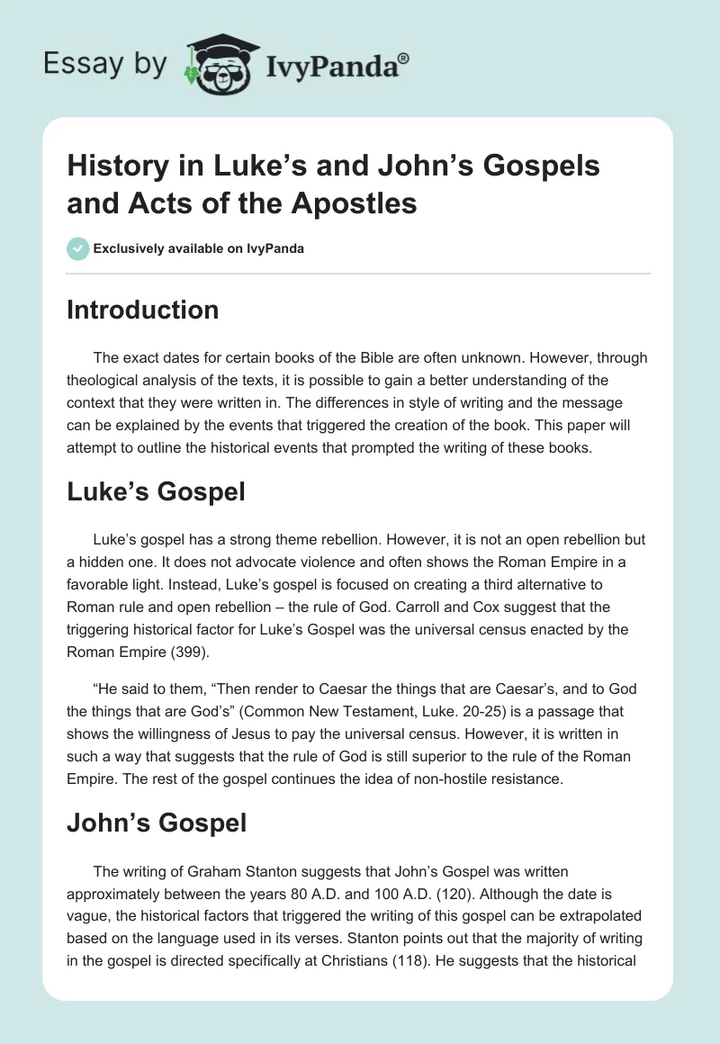 History in Luke’s and John’s Gospels and Acts of the Apostles. Page 1