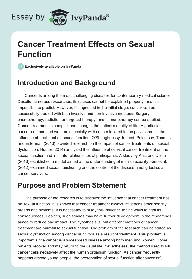 Cancer Treatment Effects on Sexual Function. Page 1