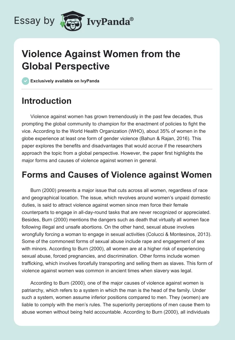 Violence Against Women from the Global Perspective. Page 1