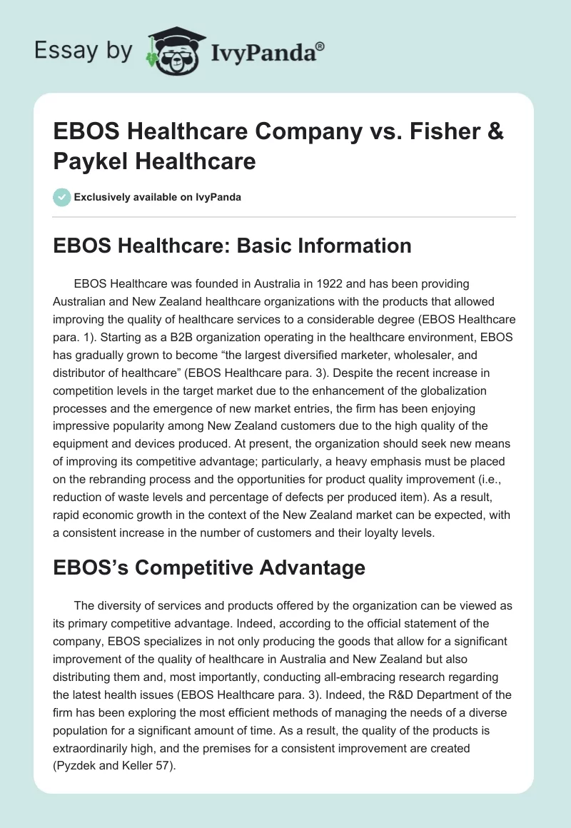 EBOS Healthcare Company vs. Fisher & Paykel Healthcare. Page 1