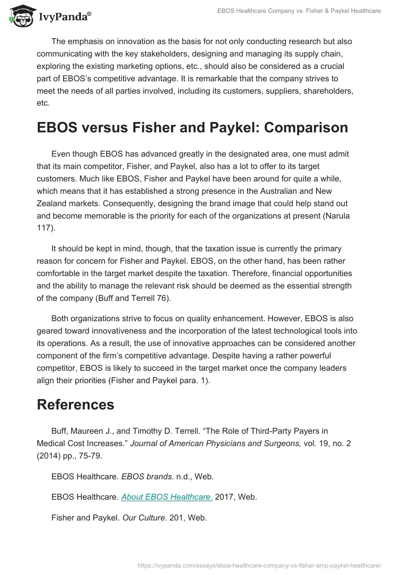 EBOS Healthcare Company vs. Fisher & Paykel Healthcare. Page 2